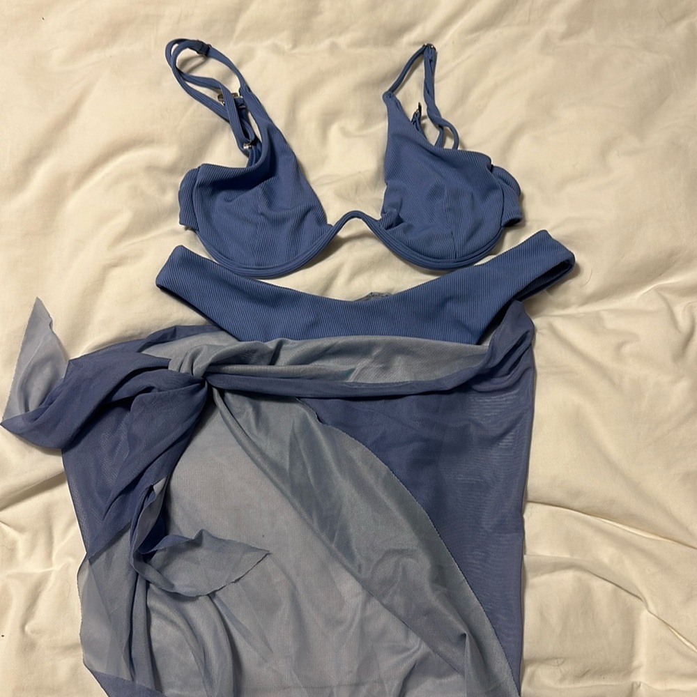 periwinkle bikini with sarong cover up
